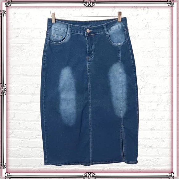 Blue Denim Midi Jean Skirt Size XL - Picture 2 of 9